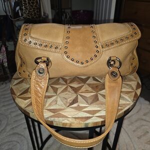 Vintage Michael Kors Studded Tan Leather Handbag In Excellent Preloved Condition